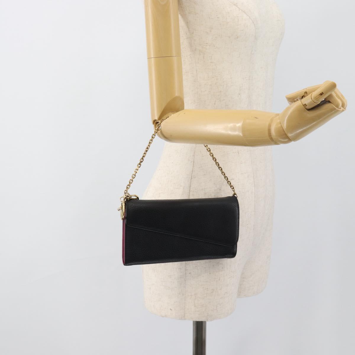 Christian Dior Diorissimo Chain Wallet Leather Black Gold Auth hk3807