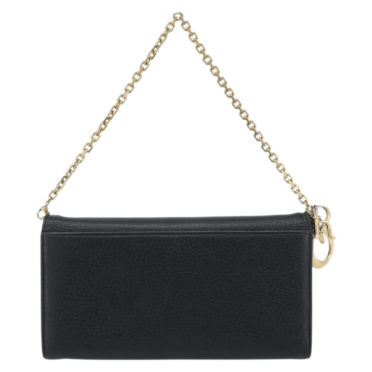 Christian Dior Diorissimo Chain Wallet Leather Black Gold Auth hk3807