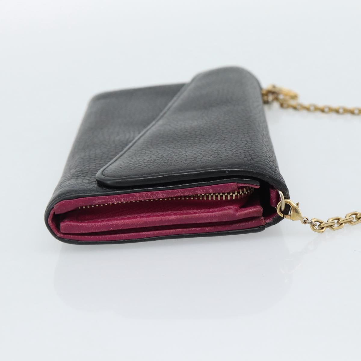Christian Dior Diorissimo Chain Wallet Leather Black Gold Auth hk3807