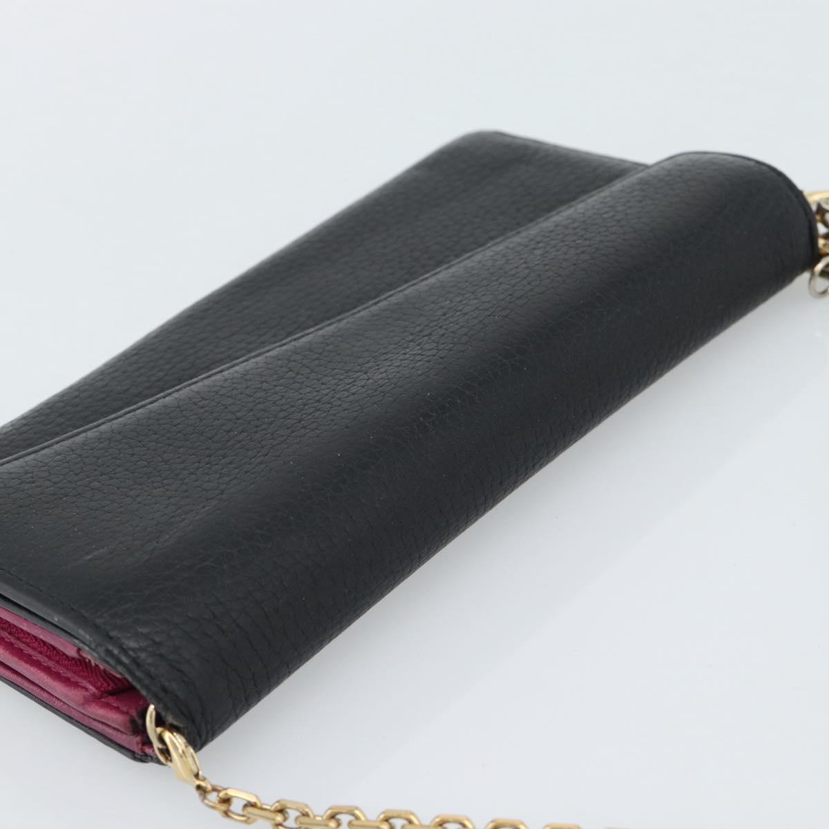 Christian Dior Diorissimo Chain Wallet Leather Black Gold Auth hk3807