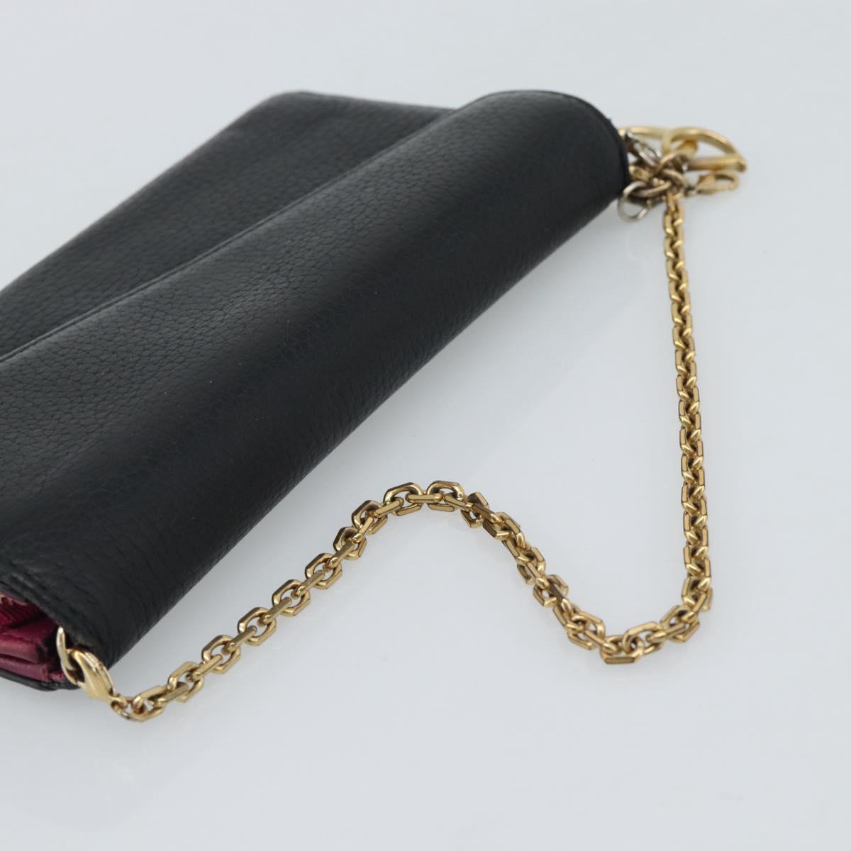 Christian Dior Diorissimo Chain Wallet Leather Black Gold Auth hk3807