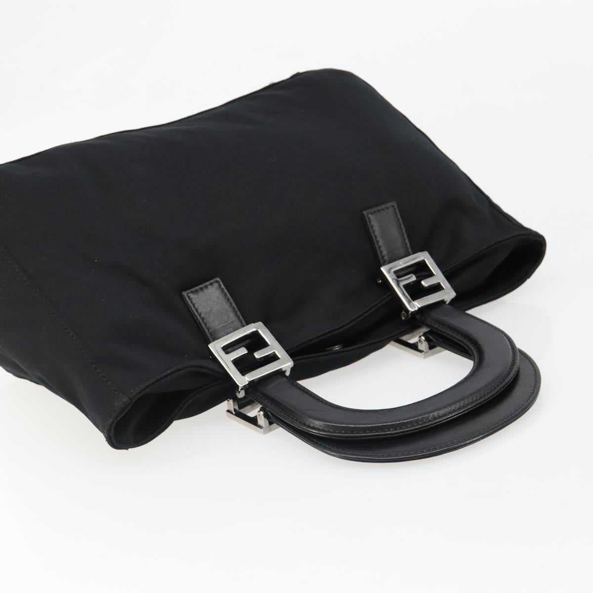 FENDI Hand Bag Cotton Jersey Black Silver Auth hk3809