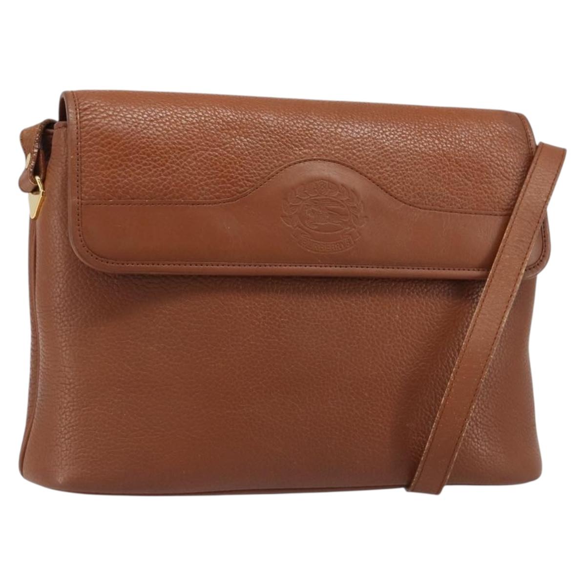 Burberrys Shoulder Bag Leather Brown Gold Auth hk3810
