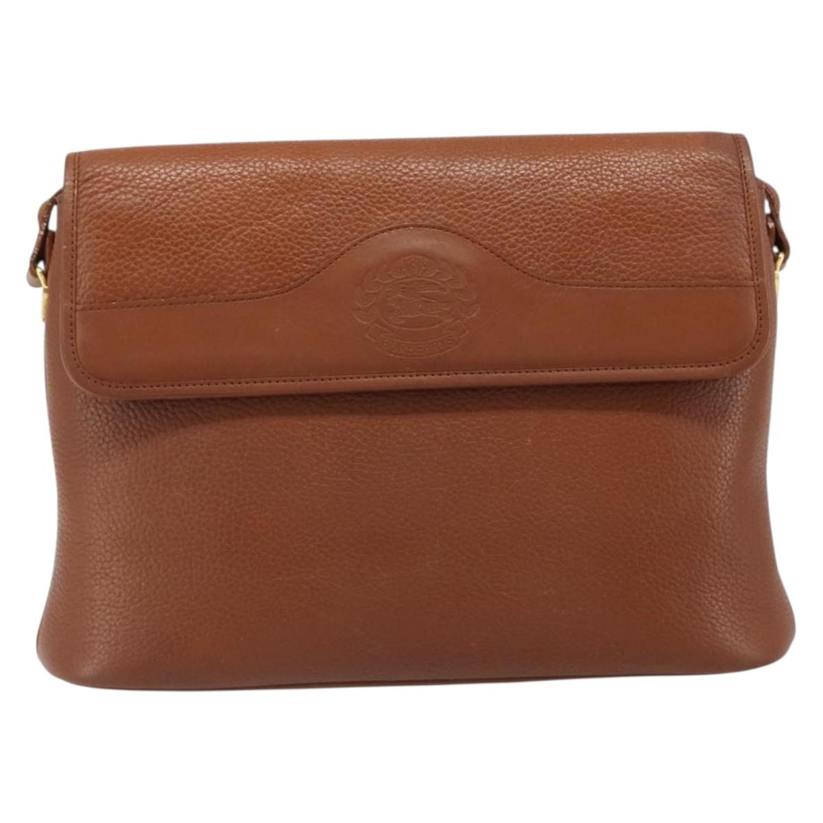 Burberrys Shoulder Bag Leather Brown Gold Auth hk3810