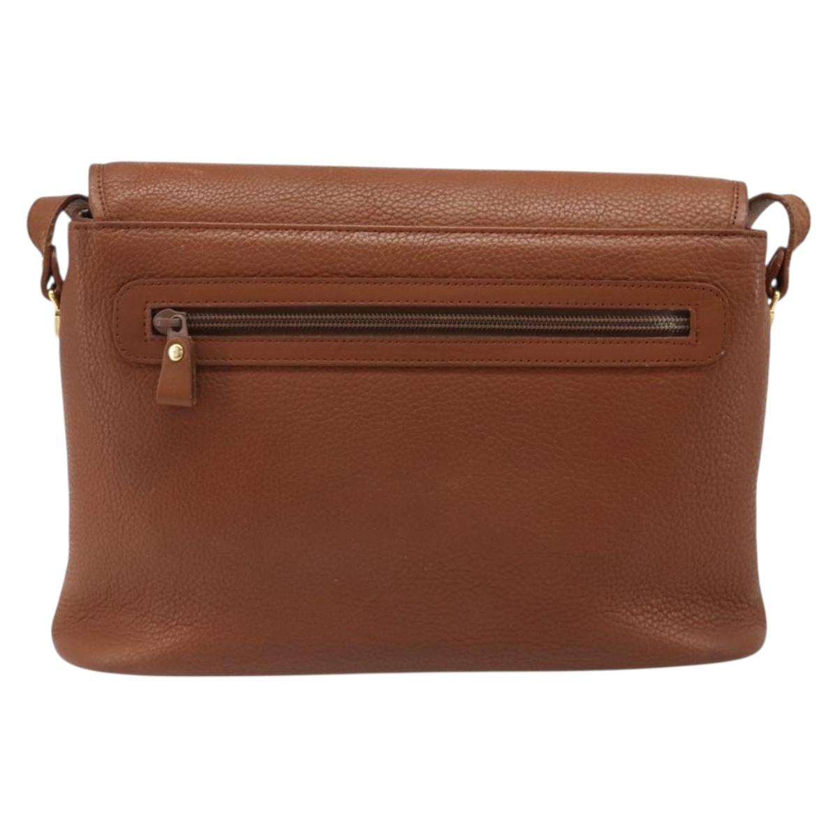 Burberrys Shoulder Bag Leather Brown Gold Auth hk3810