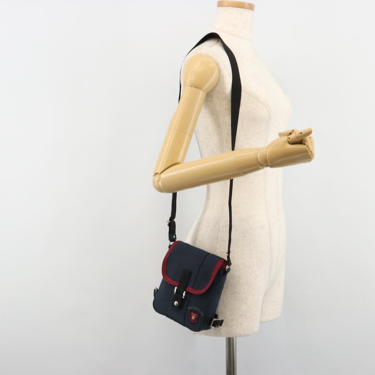 BURBERRY Shoulder Bag Nylon Navy Silver Auth hk3811