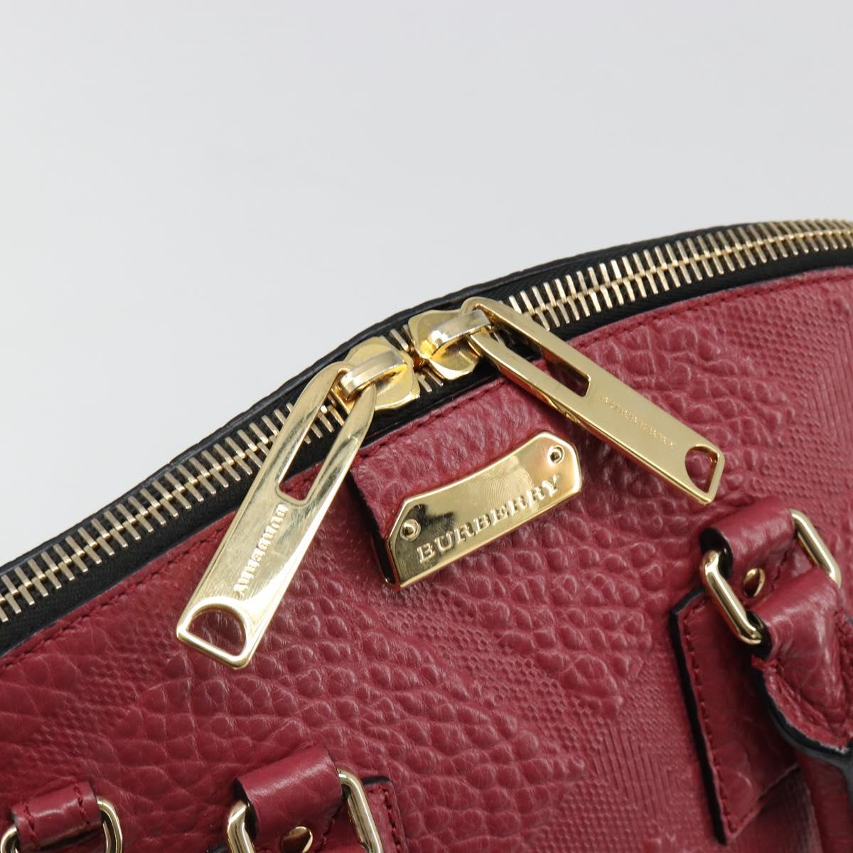 BURBERRY Hand Bag Leather 2way Red Gold Auth hk3813