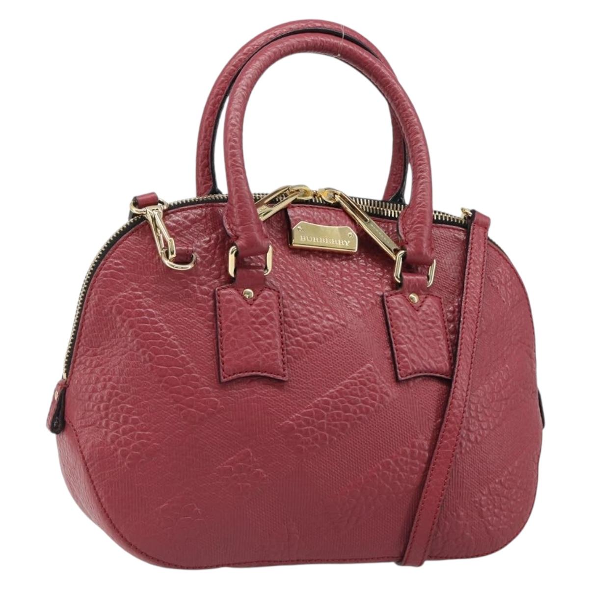 BURBERRY Hand Bag Leather 2way Red Gold Auth hk3813