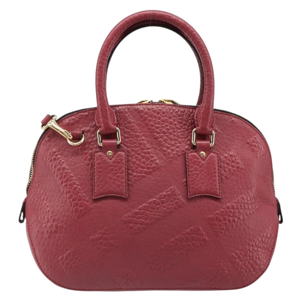 BURBERRY Hand Bag Leather 2way Red Gold Auth hk3813
