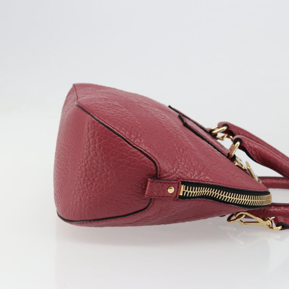 BURBERRY Hand Bag Leather 2way Red Gold Auth hk3813
