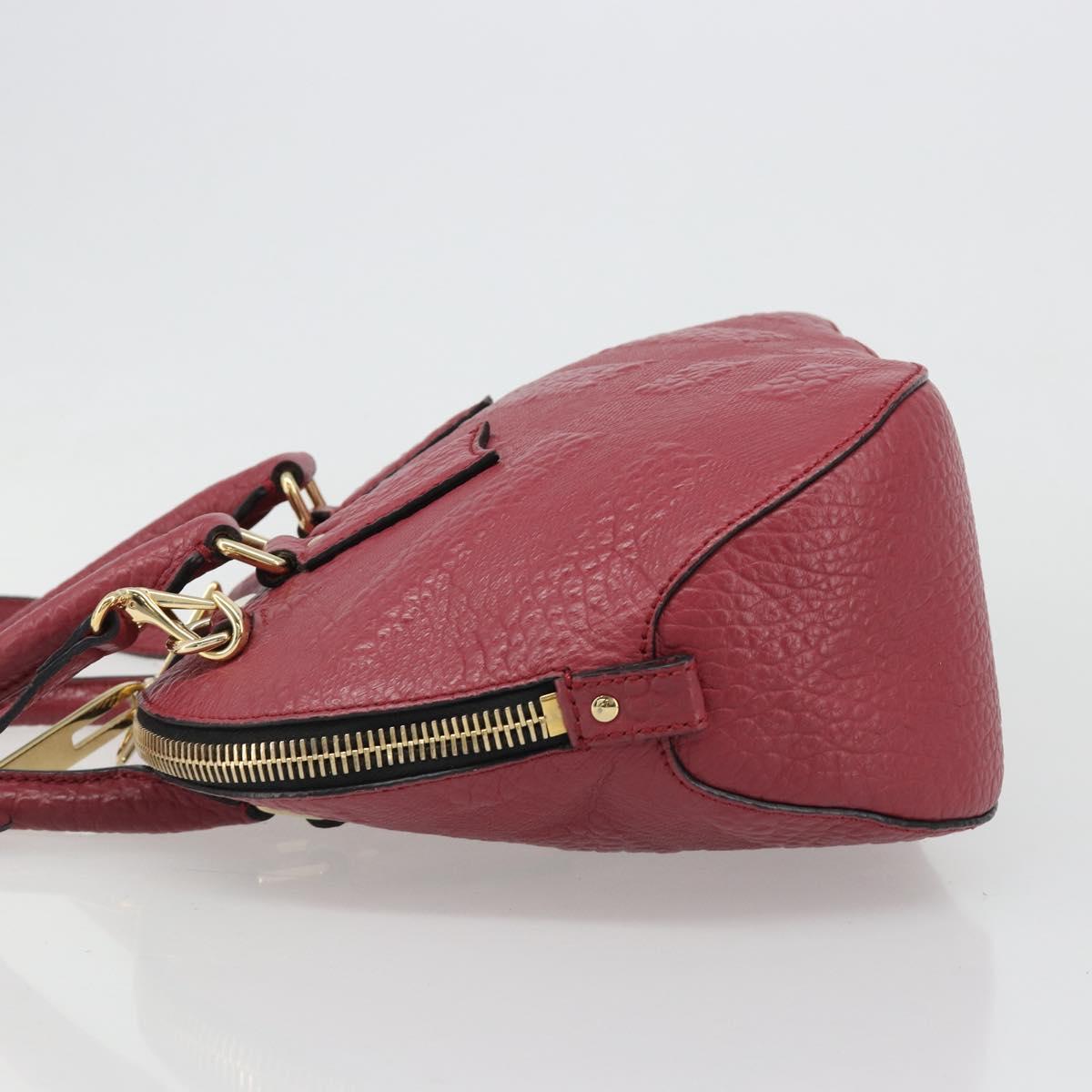 BURBERRY Hand Bag Leather 2way Red Gold Auth hk3813