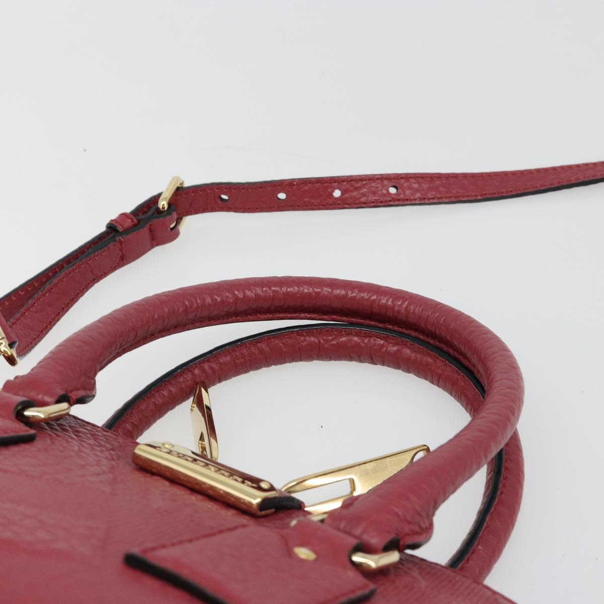 BURBERRY Hand Bag Leather 2way Red Gold Auth hk3813