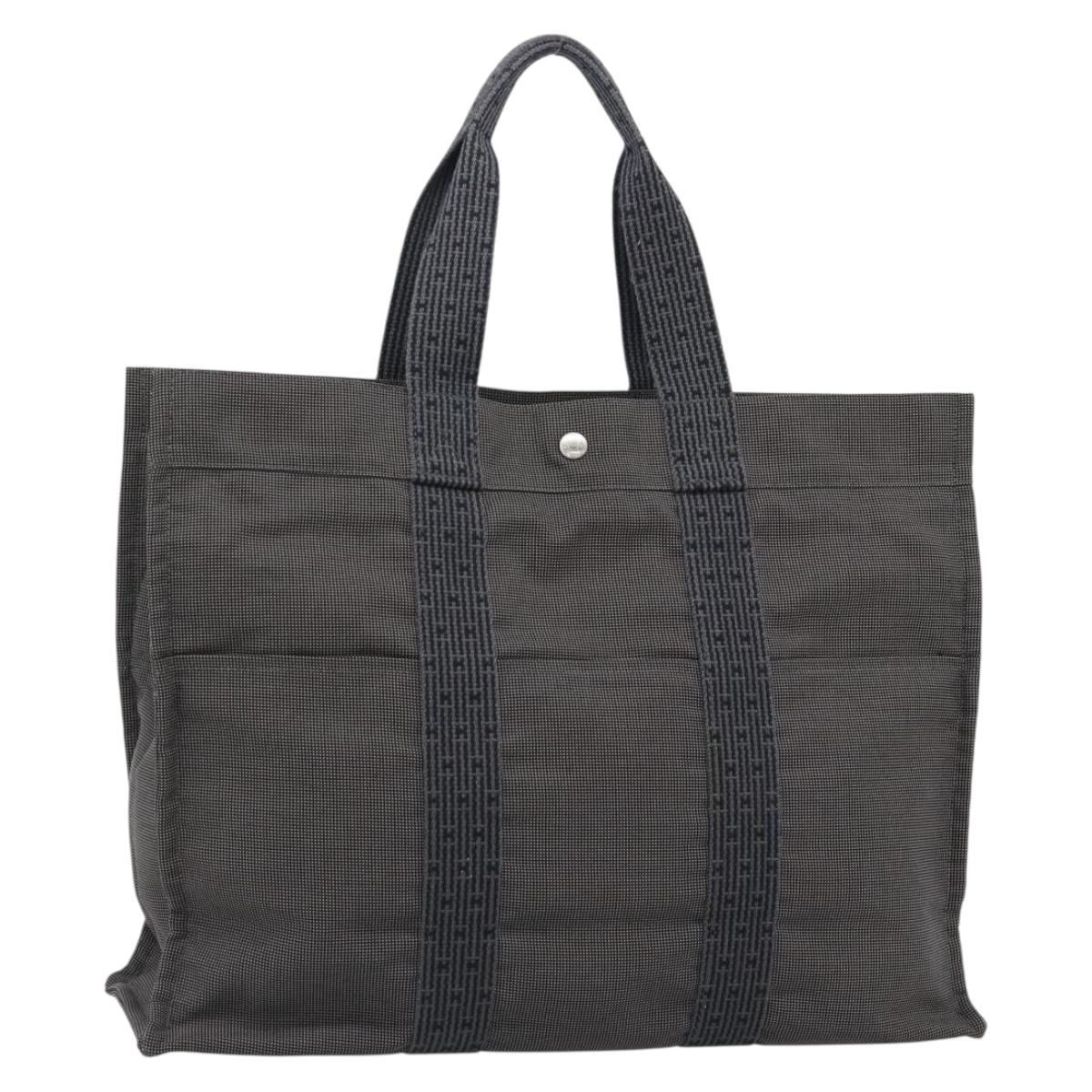 HERMES Her Line GM Hand Bag Canvas Gray Silver Auth hk3816