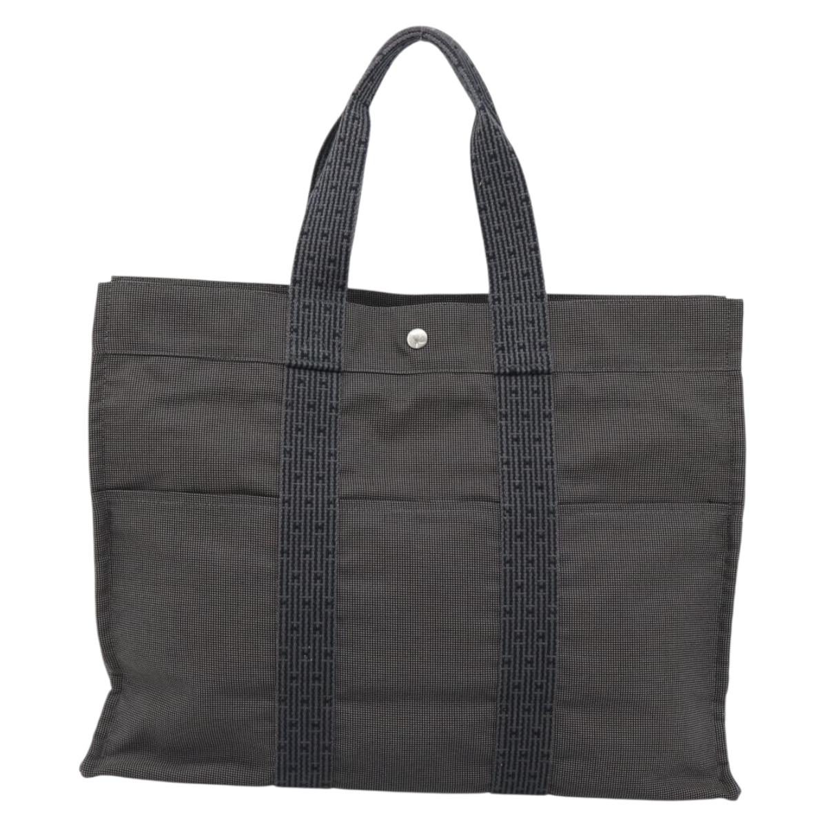 HERMES Her Line GM Hand Bag Canvas Gray Silver Auth hk3816