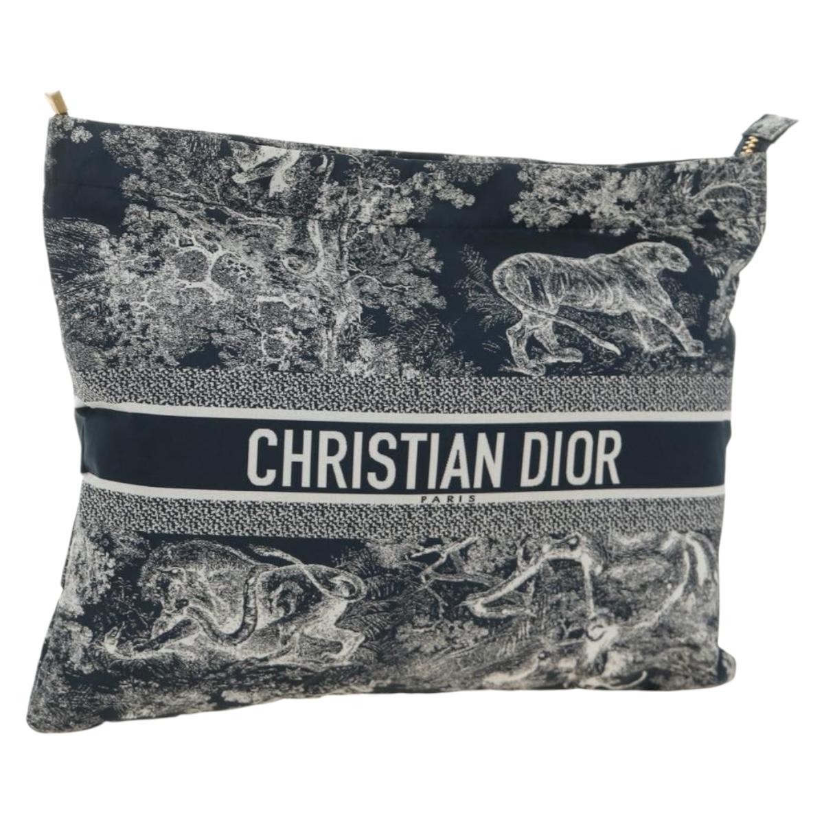 Christian Dior Travel Zip Pouch Nylon Navy Gold Auth hk3820V
