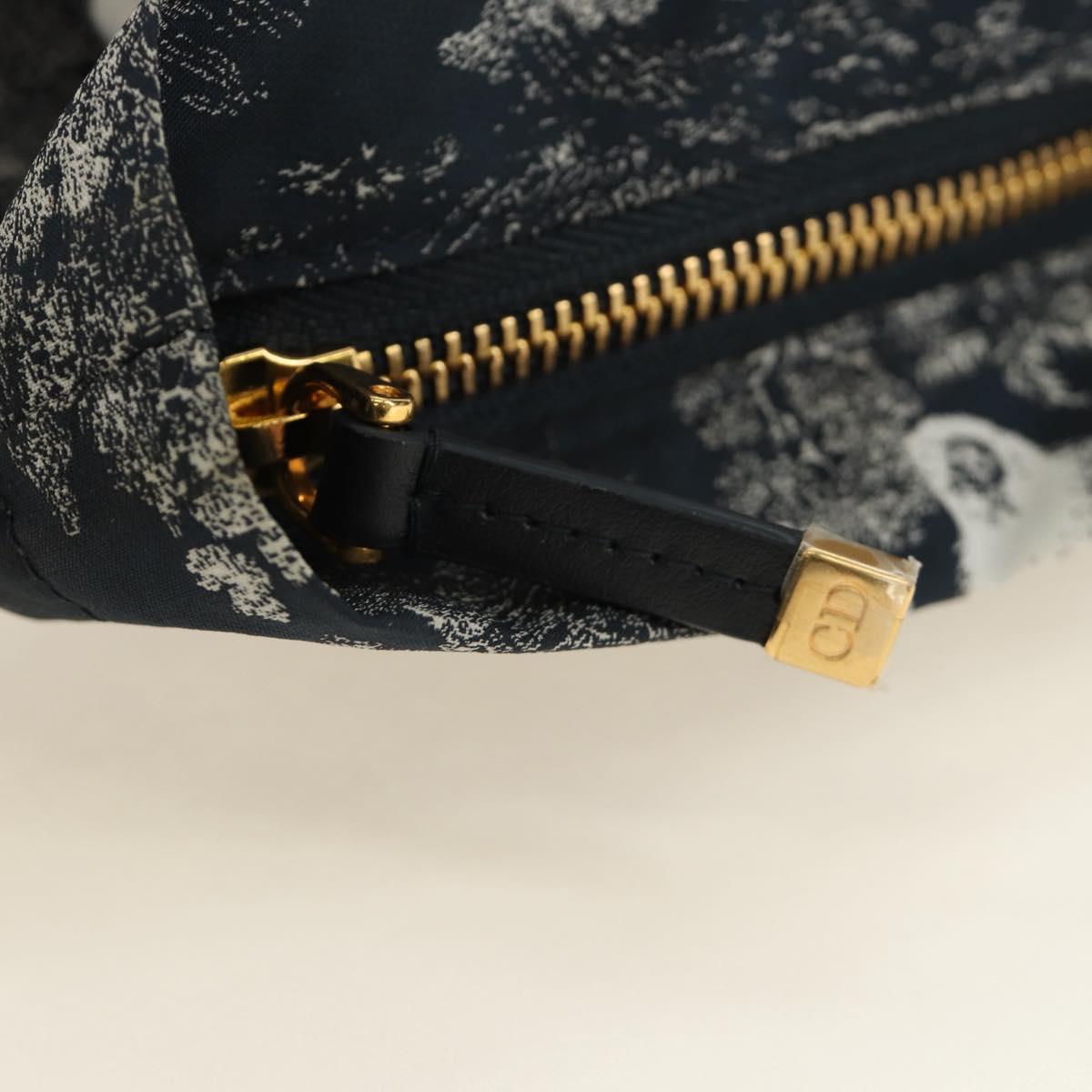 Christian Dior Travel Zip Pouch Nylon Navy Gold Auth hk3820V