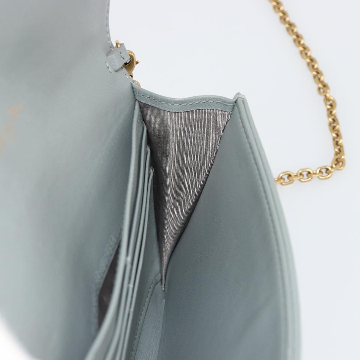 Christian Dior Trotter Canvas Saddle Chain Wallet Light Blue Gold Auth hk3821A