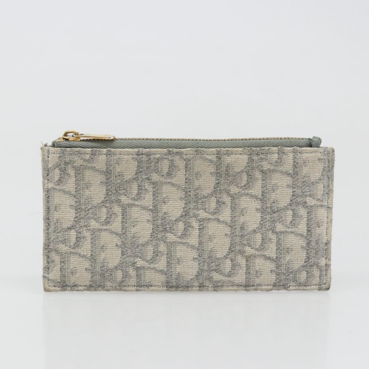 Christian Dior Trotter Canvas Saddle Chain Wallet Light Blue Gold Auth hk3821A