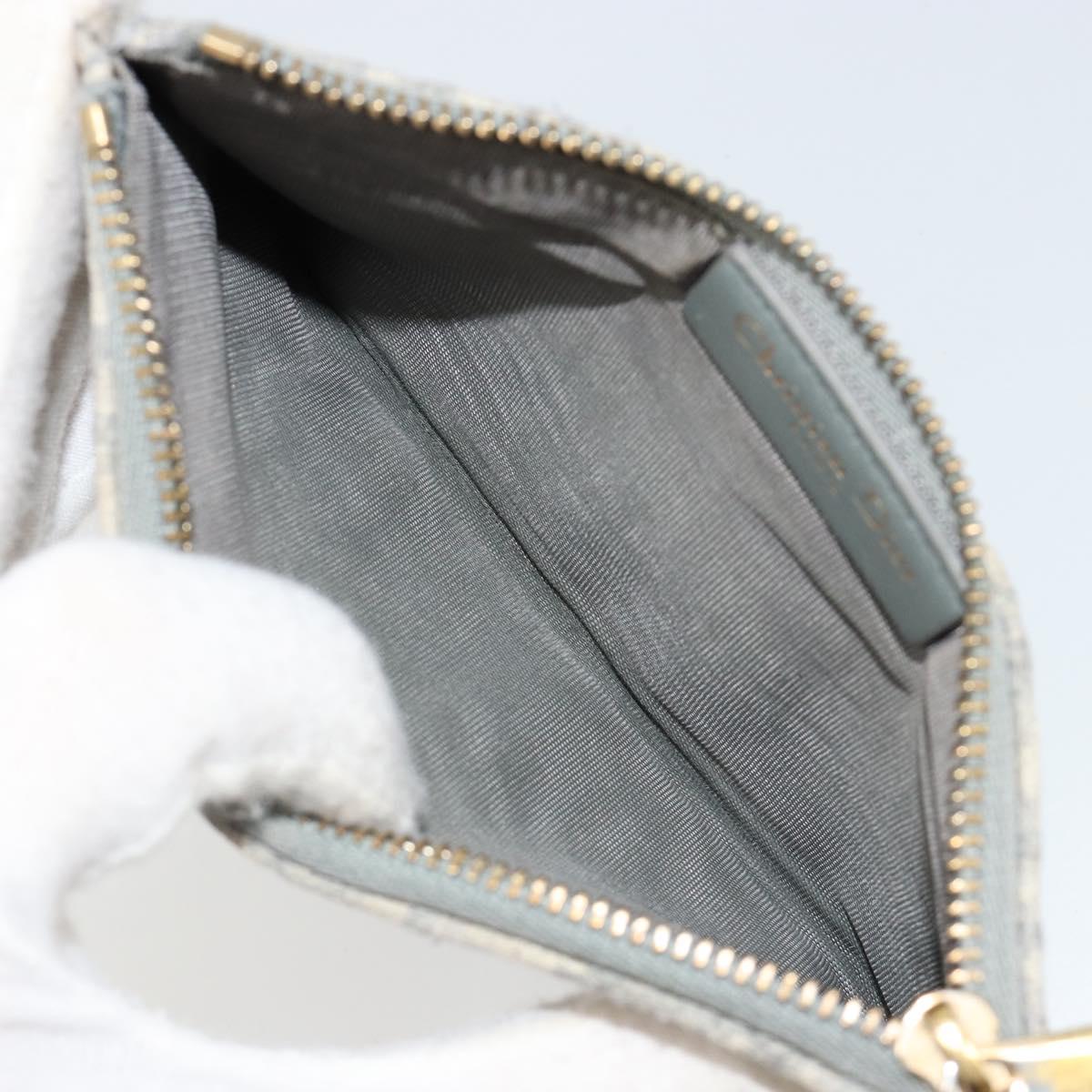 Christian Dior Trotter Canvas Saddle Chain Wallet Light Blue Gold Auth hk3821A