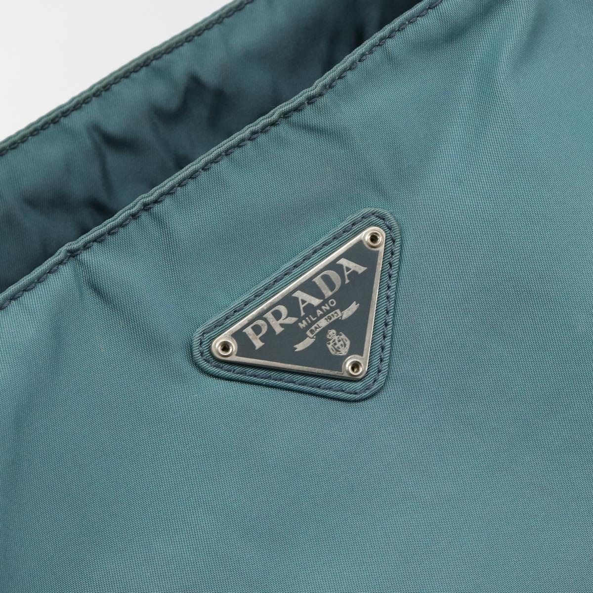 PRADA Tote Bag Nylon Light Blue Silver Auth hk3822