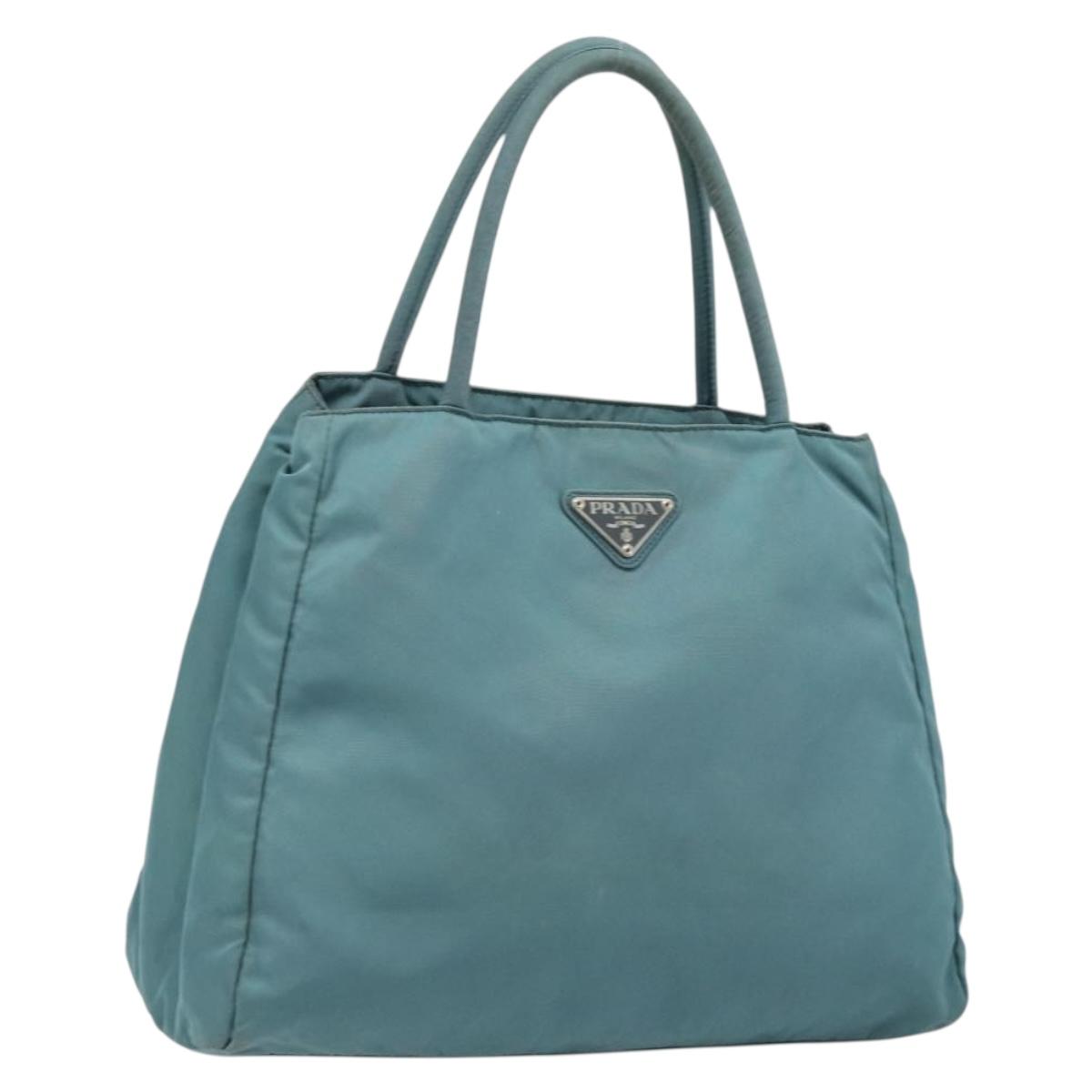 PRADA Tote Bag Nylon Light Blue Silver Auth hk3822