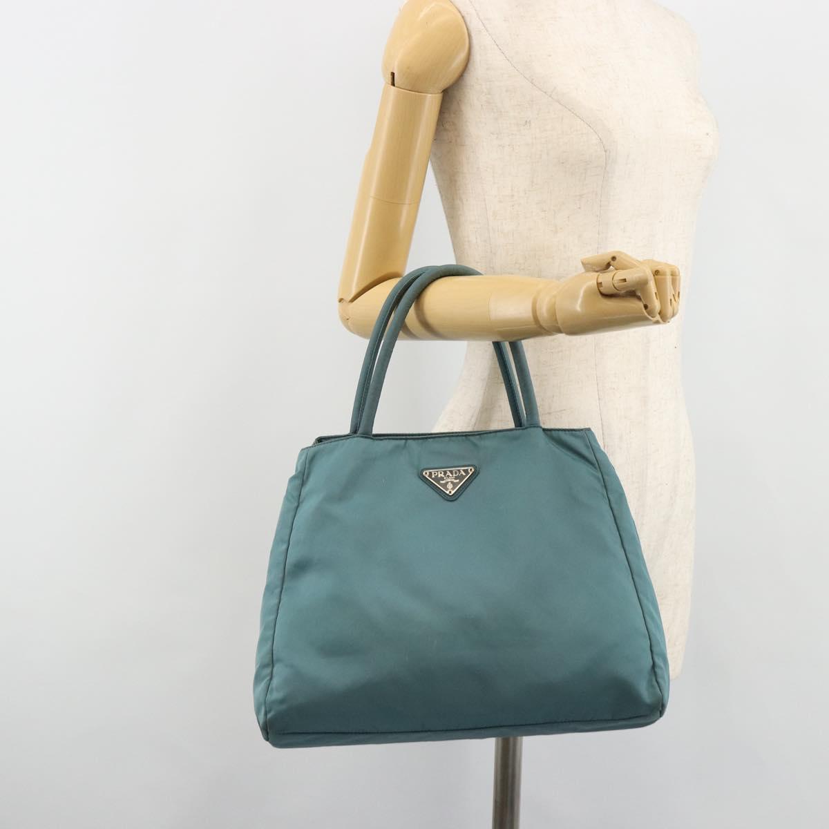 PRADA Tote Bag Nylon Light Blue Silver Auth hk3822