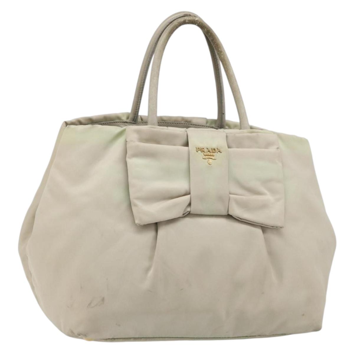 PRADA Tote Bag Nylon Gray Gold Auth hk3823