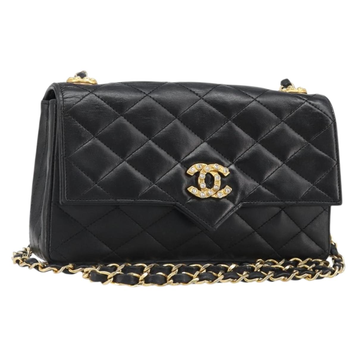 CHANEL Matelasse Bijoux Chain Shoulder Bag Leather Black Gold CC Auth hk3824