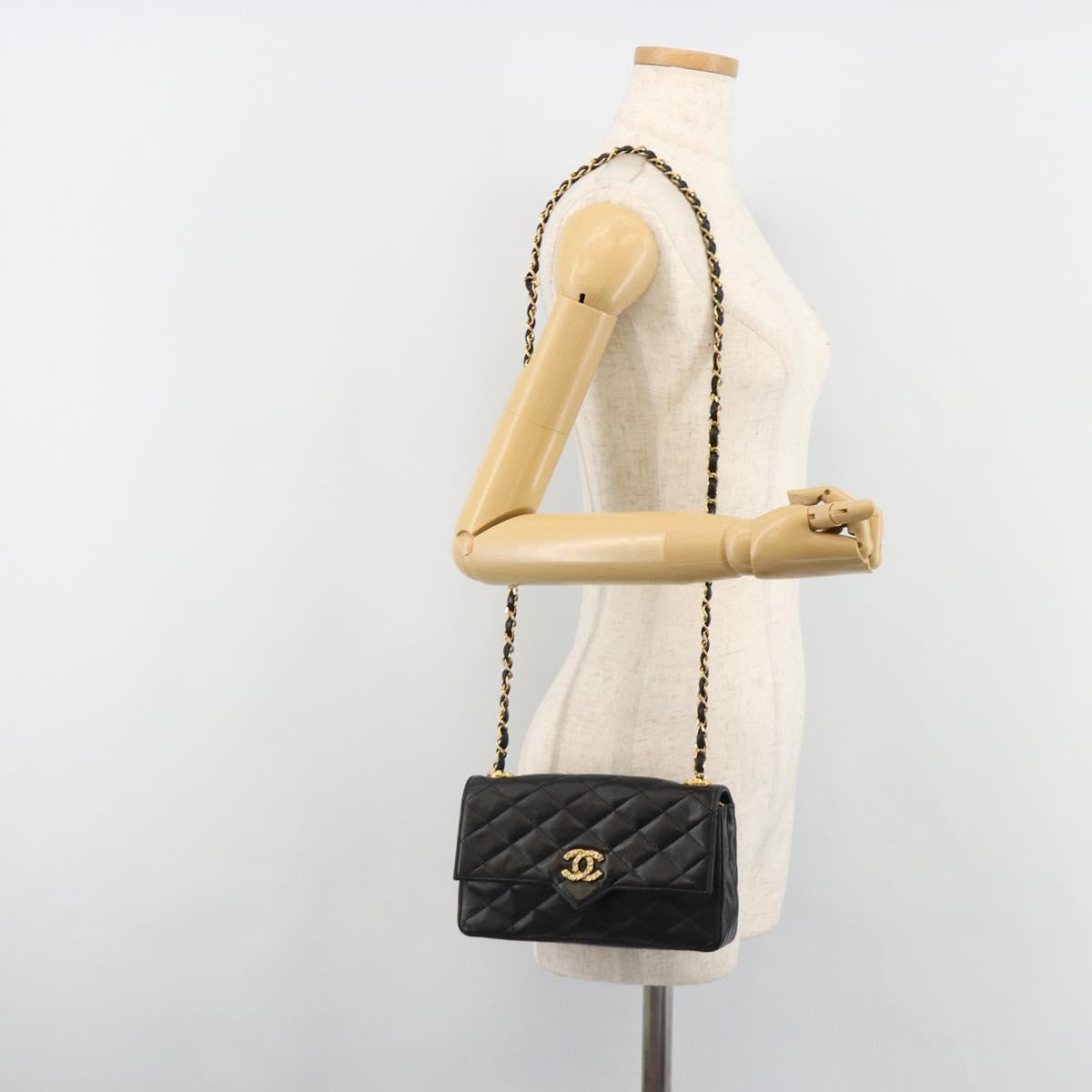 CHANEL Matelasse Bijoux Chain Shoulder Bag Leather Black Gold CC Auth hk3824