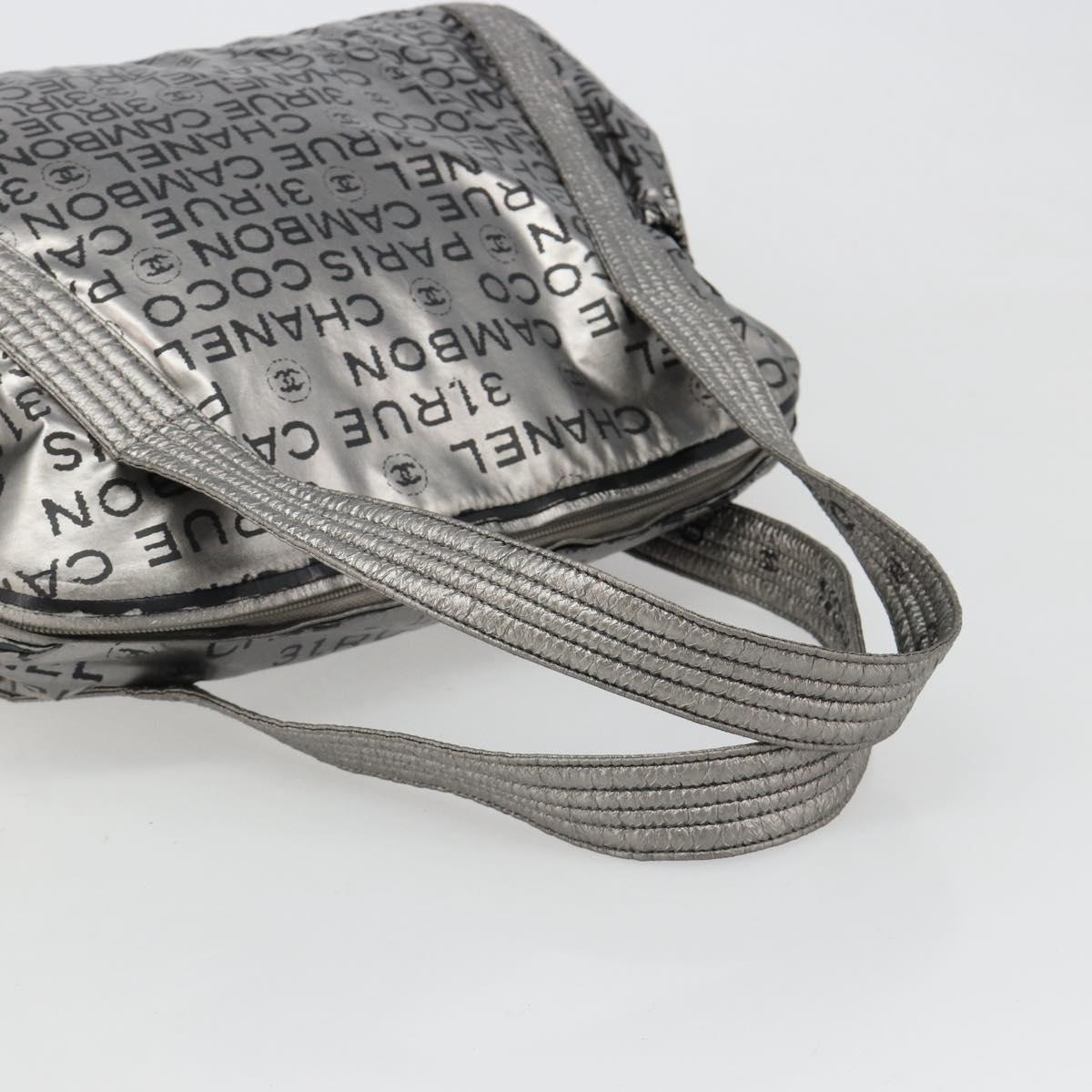 CHANEL Unlimited Tote Bag Coated Canvas Silver CC Auth hk3826