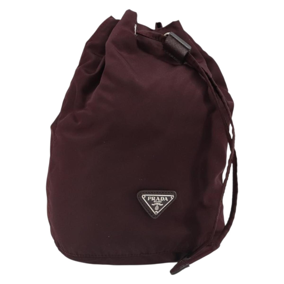 PRADA Purse Pouch Nylon Bordeaux Silver Auth hk3827
