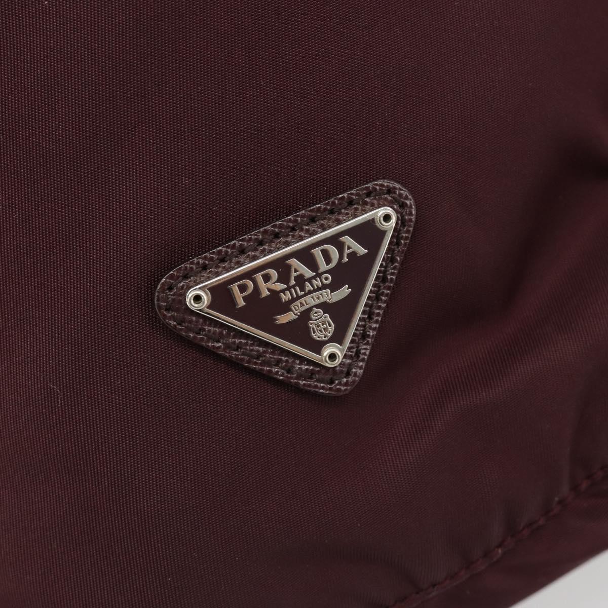 PRADA Purse Pouch Nylon Bordeaux Silver Auth hk3827