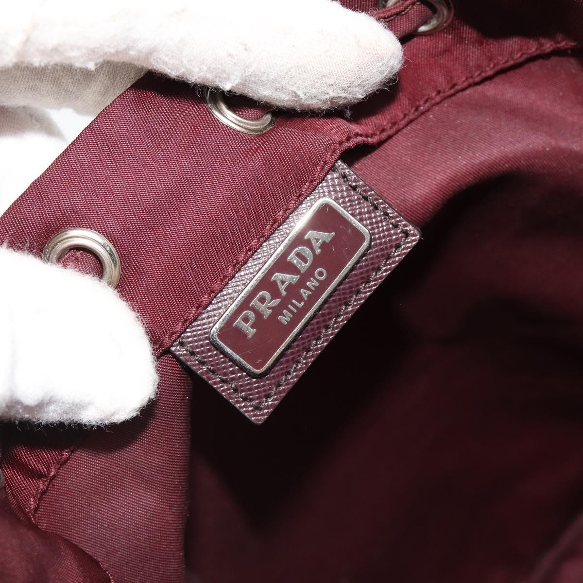 PRADA Purse Pouch Nylon Bordeaux Silver Auth hk3827