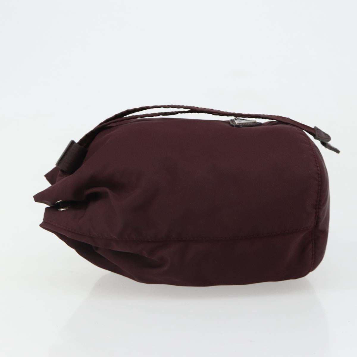 PRADA Purse Pouch Nylon Bordeaux Silver Auth hk3827