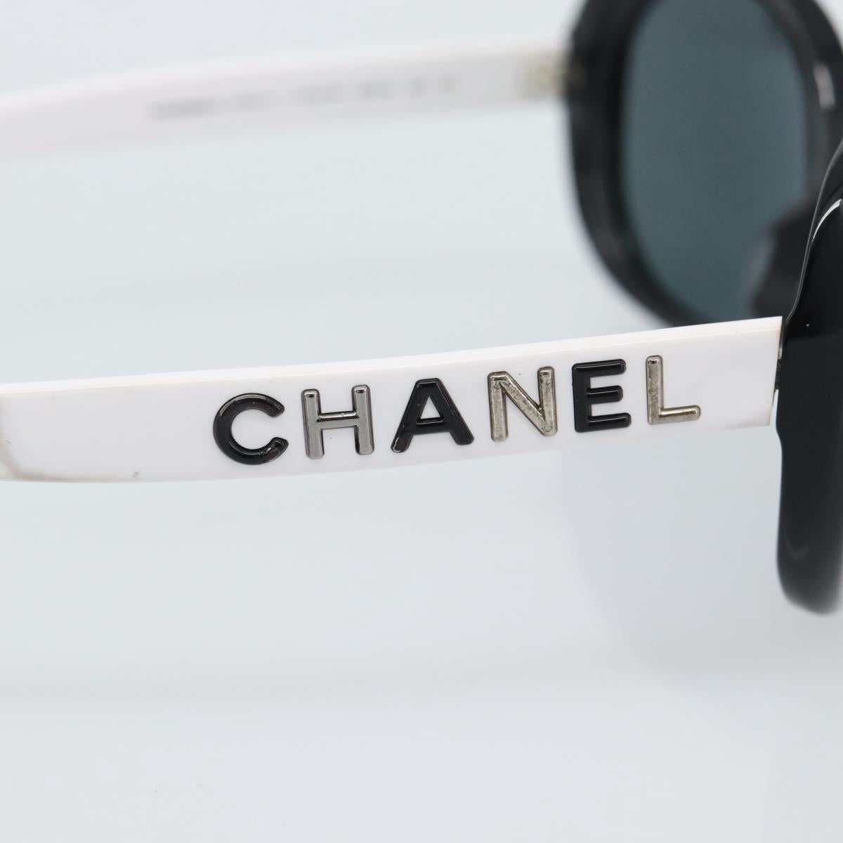 CHANEL Sunglasses Plastic Black White Silver CC Auth hk3828