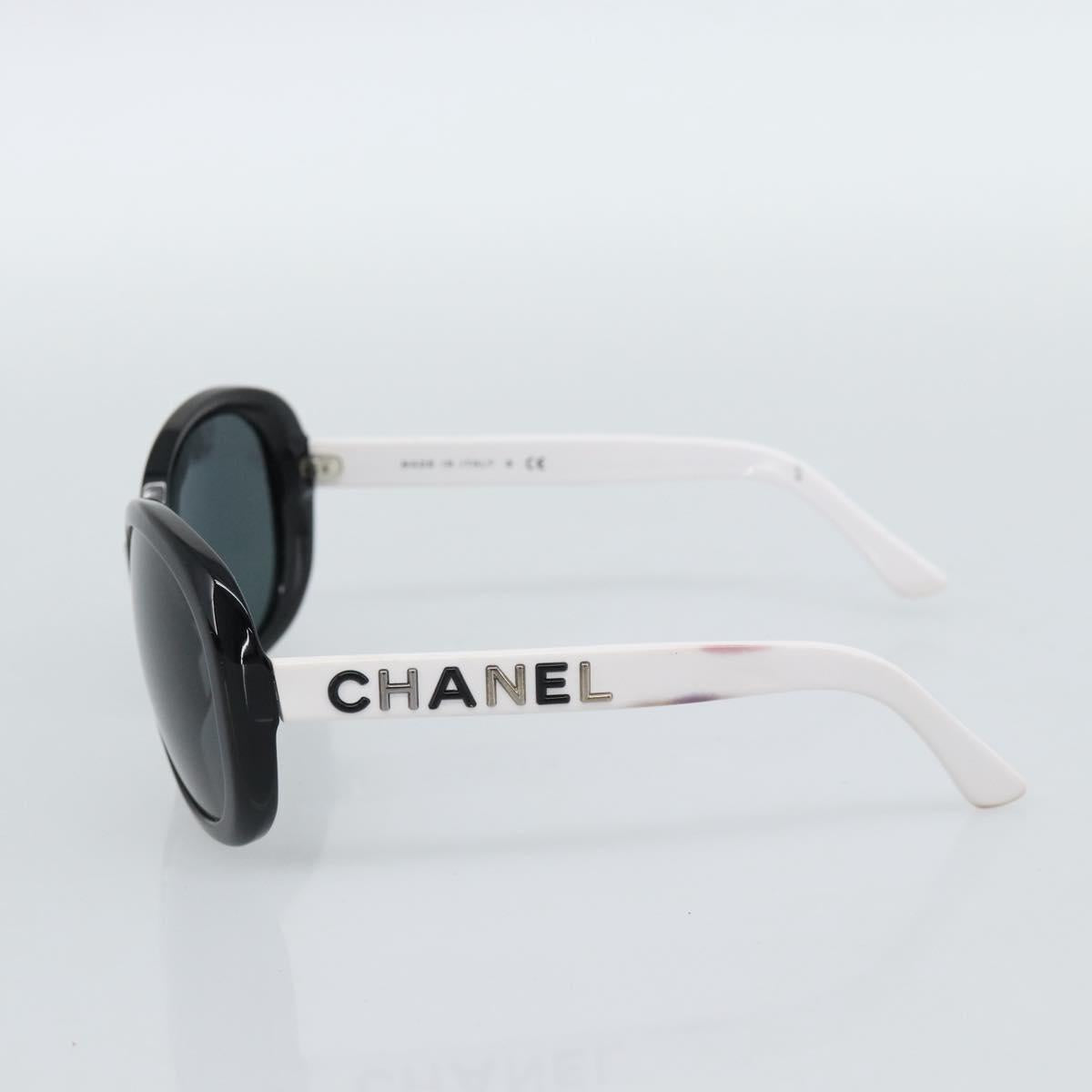 CHANEL Sunglasses Plastic Black White Silver CC Auth hk3828