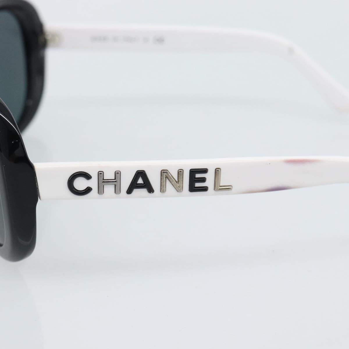 CHANEL Sunglasses Plastic Black White Silver CC Auth hk3828