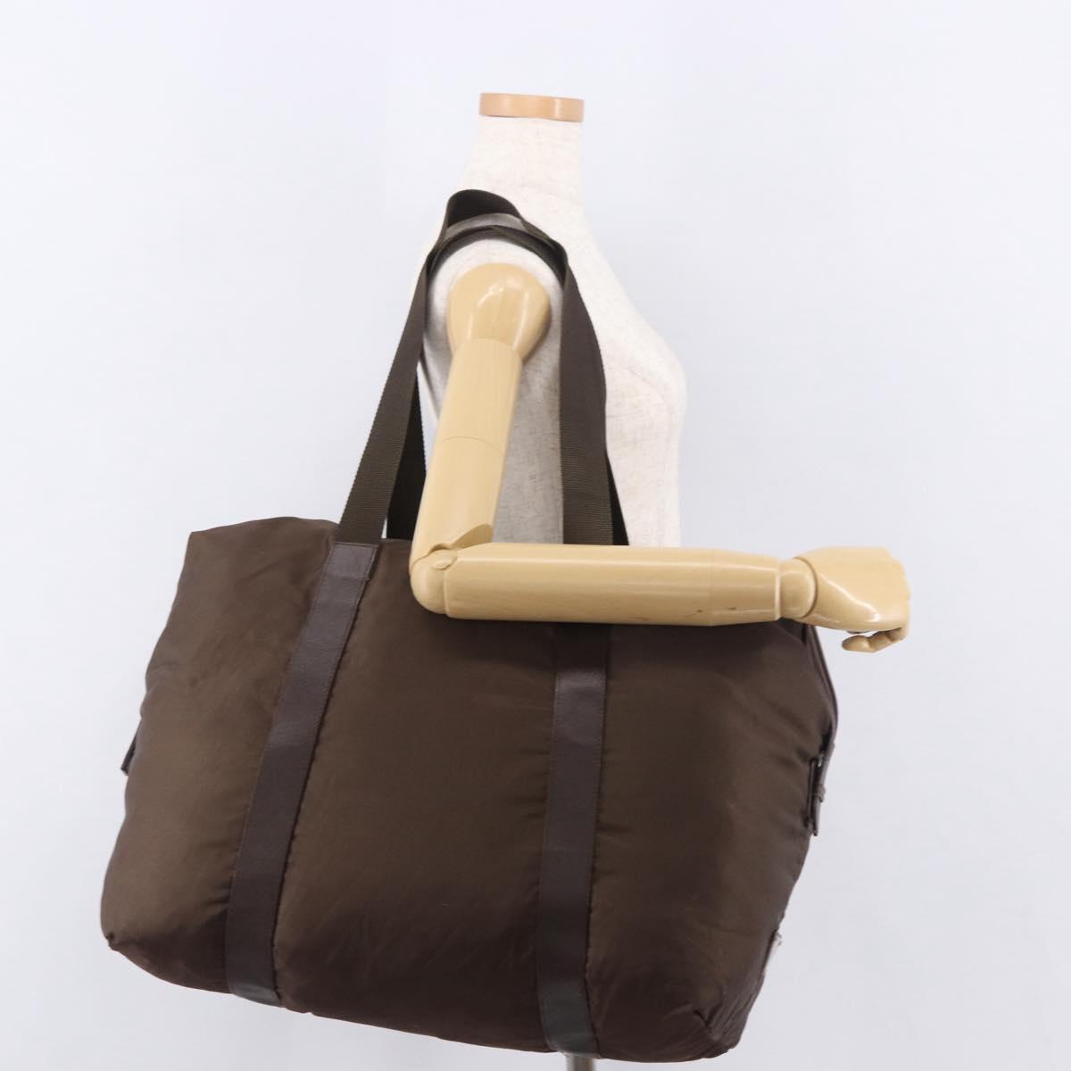 PRADA Boston Bag Nylon Khaki Silver Auth hk3830