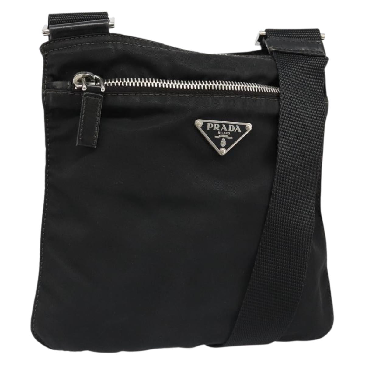 PRADA Shoulder Bag Nylon Black Silver Auth hk3831