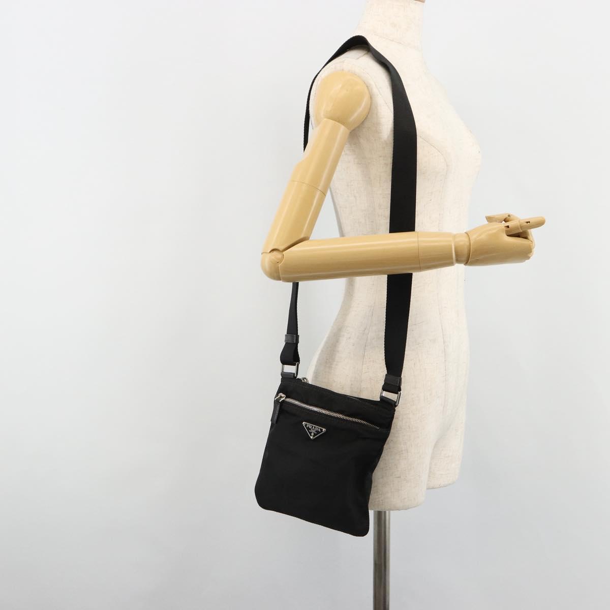 PRADA Shoulder Bag Nylon Black Silver Auth hk3831