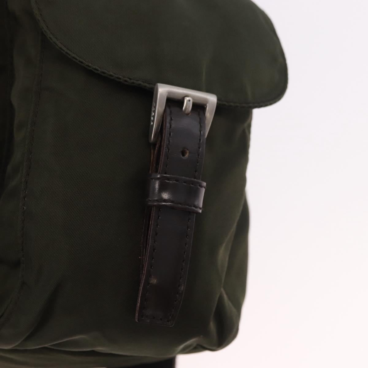 PRADA Backpack Nylon Khaki Silver Auth hk3832