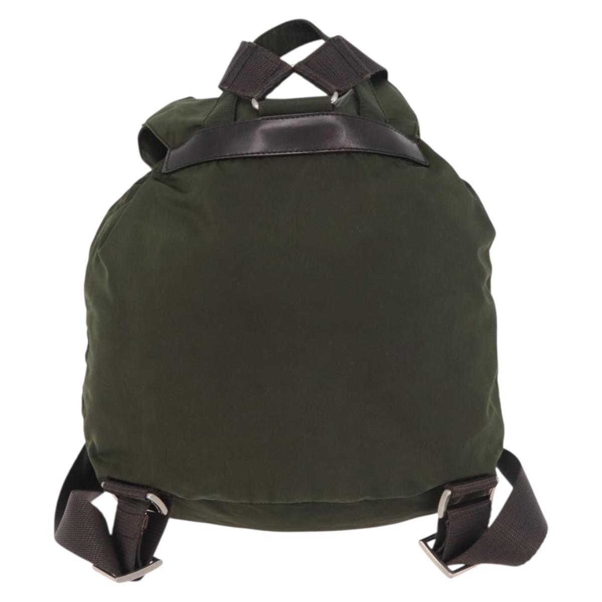 PRADA Backpack Nylon Khaki Silver Auth hk3832
