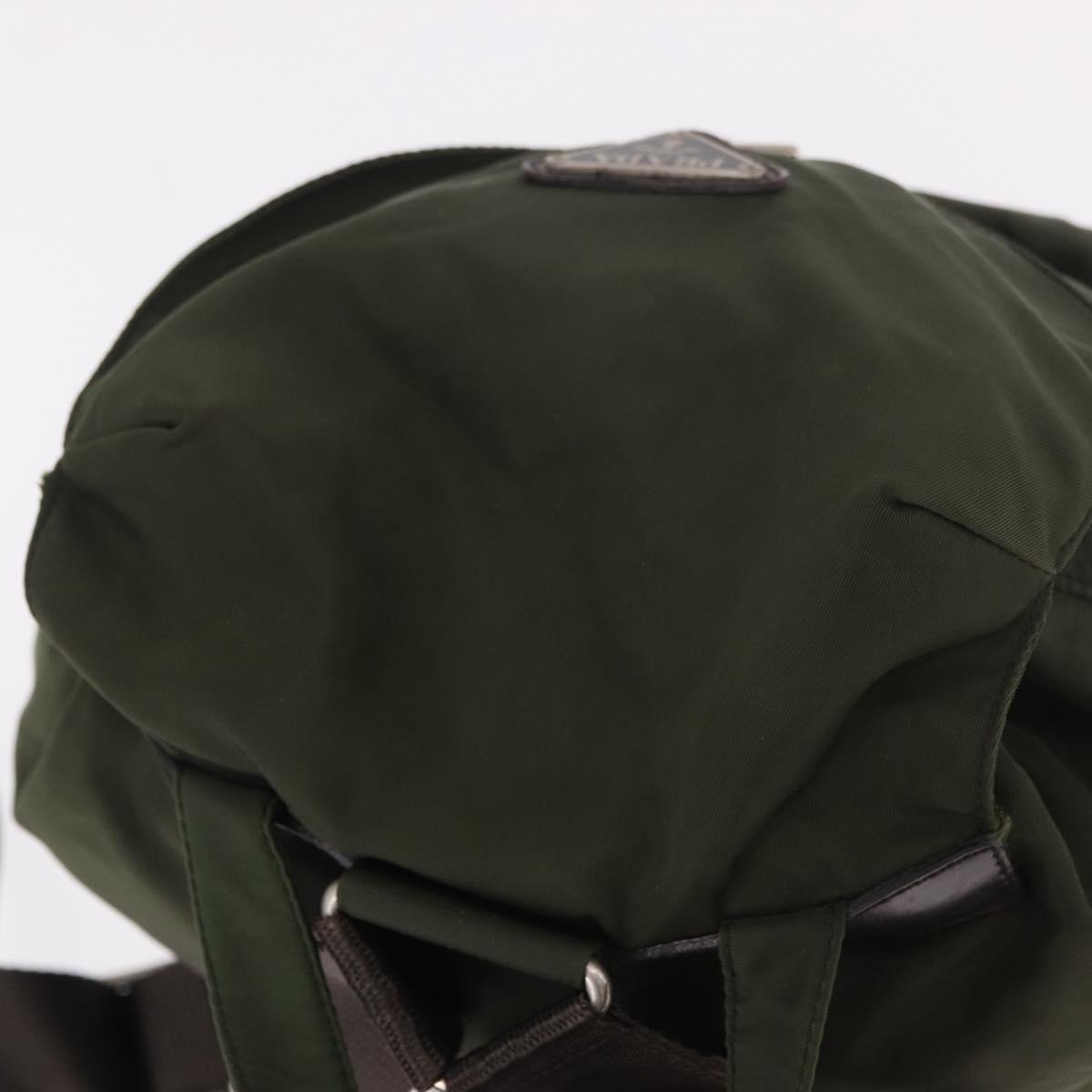 PRADA Backpack Nylon Khaki Silver Auth hk3832