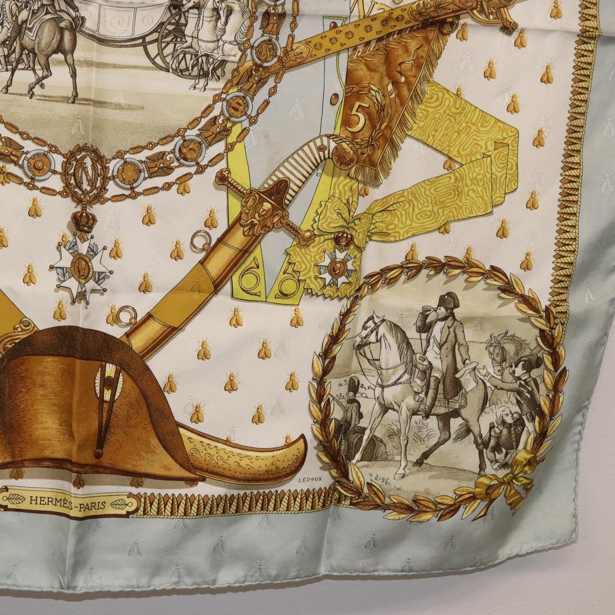 HERMES Carre 90 Scarf ""napoleon"" Silk Gray Auth hk3877