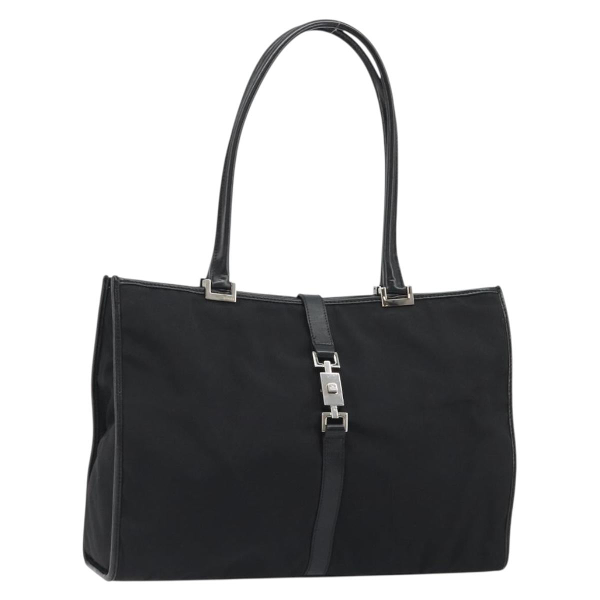 GUCCI Jackie Tote Bag Canvas Black Silver 002 1074 Auth hk3882