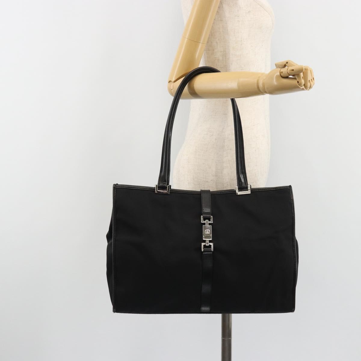 GUCCI Jackie Tote Bag Canvas Black Silver 002 1074 Auth hk3882
