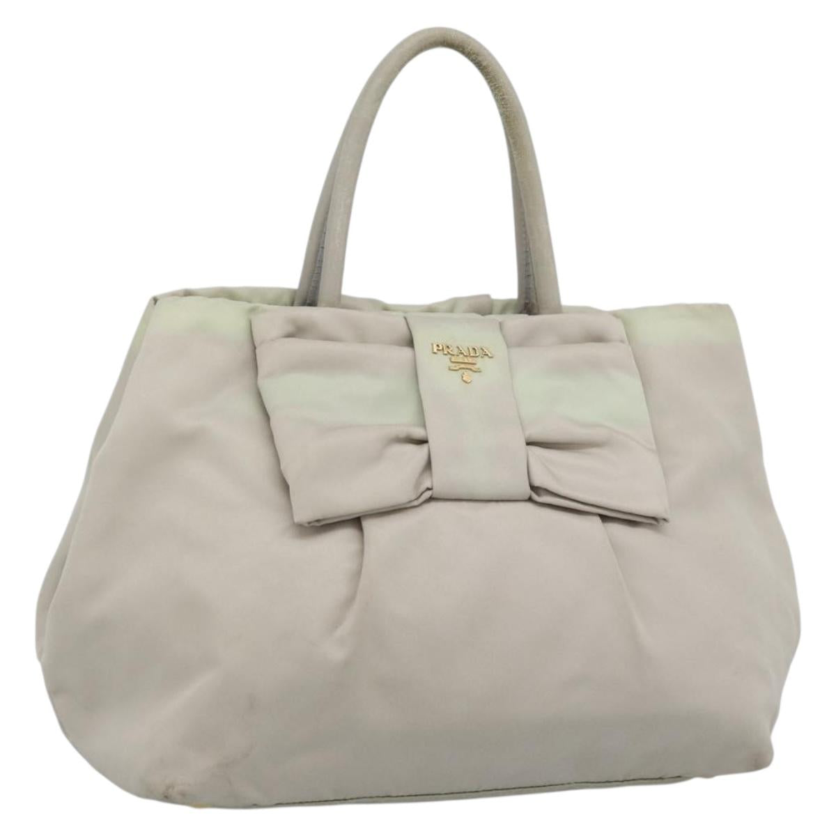 PRADA Hand Bag Nylon Ivory Gold Auth hk3884