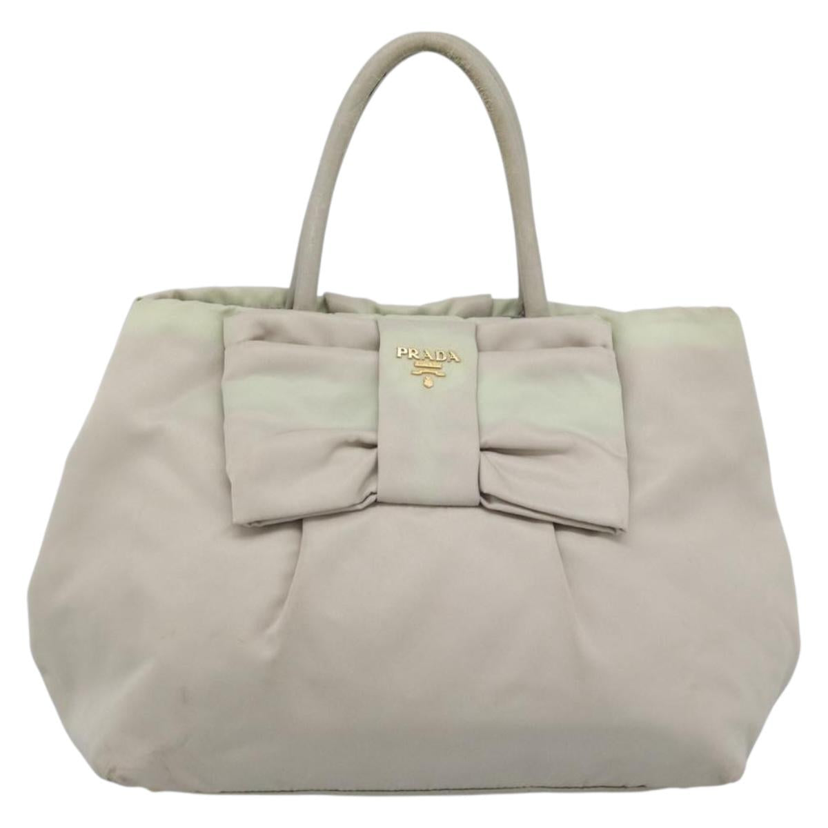 PRADA Hand Bag Nylon Ivory Gold Auth hk3884