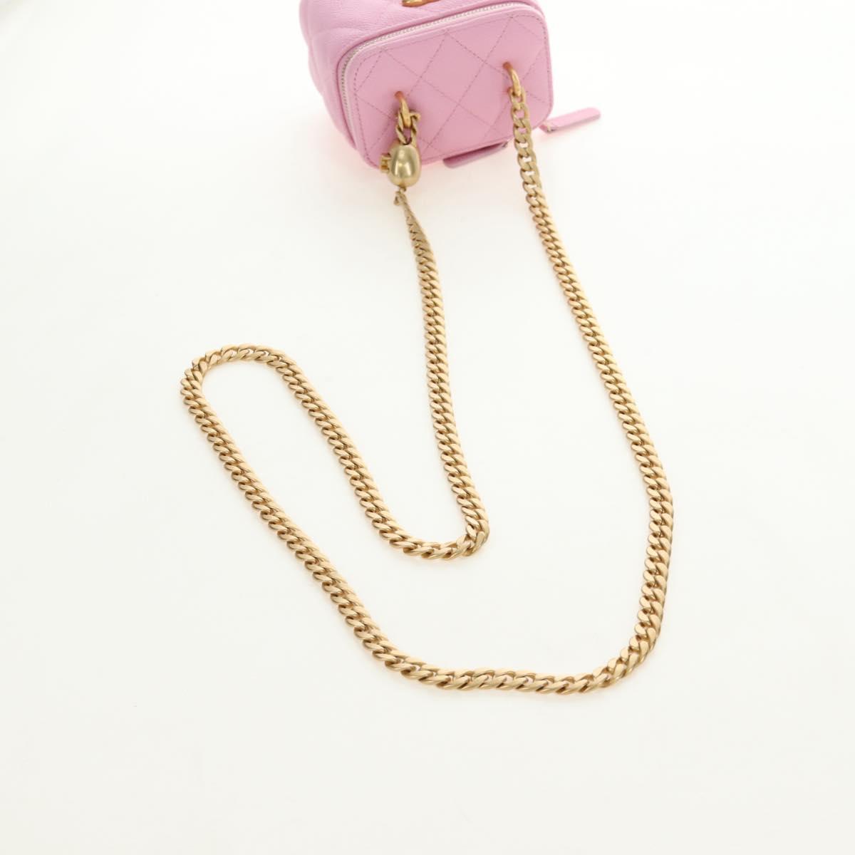CHANEL Vanity Chain Shoulder Bag Caviar Skin Pink Gold CC Auth hk3887SAM