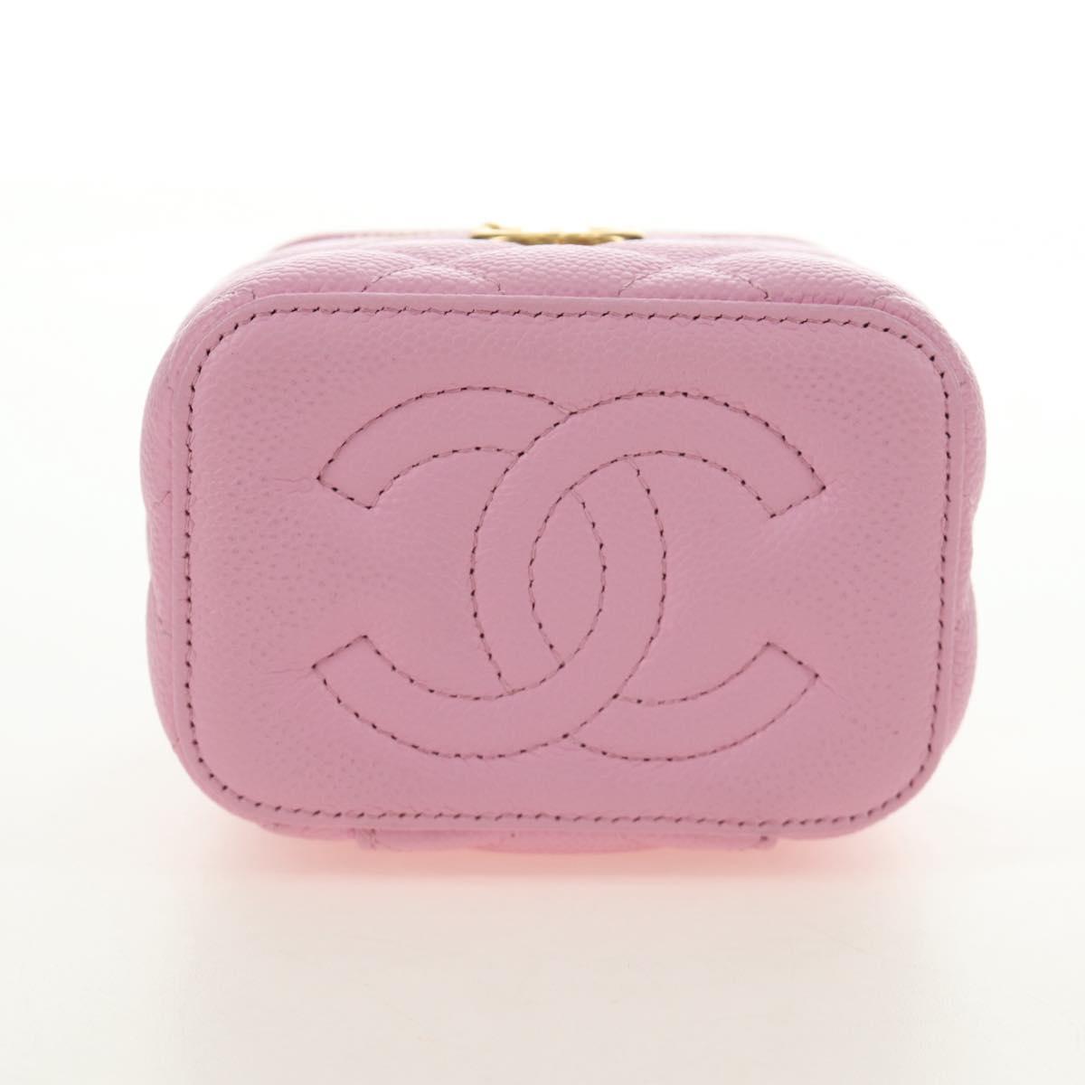 CHANEL Vanity Chain Shoulder Bag Caviar Skin Pink Gold CC Auth hk3887SAM